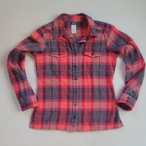 Patagonia Pink and Gray Plaid Button Down Shirt